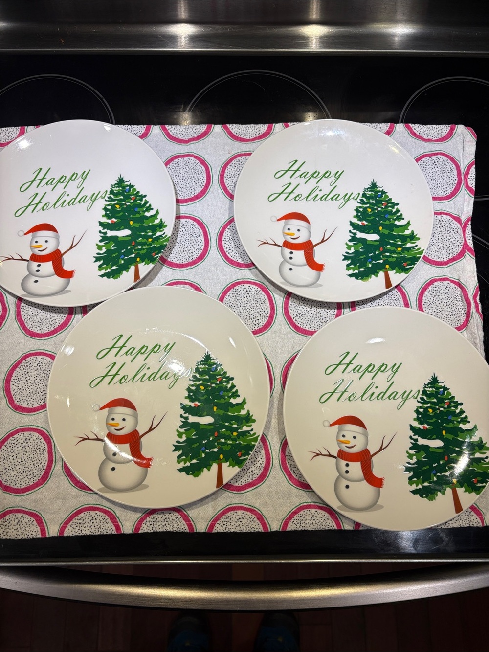 Holiday Snowman Festive 8 Inch Plates Set of 4